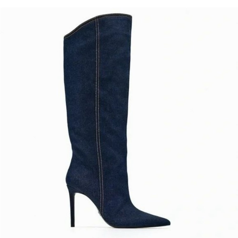 ZARA HEELED DENIM KNEE HIGH BOOTS NWT